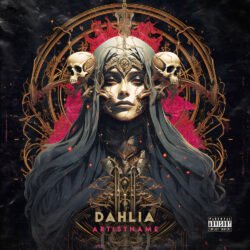 Dahlia gothic metal cover art design - for Gothic Metal, Black Metal Music - style Dark Fantasy, Art Nouveau - in Red, Pink Color