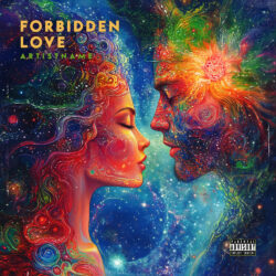 Forbidden Love cover art design - for Art Pop, Dream Pop Music - Digital Painting, Psychedelic Art Style - in Blue, Red Color