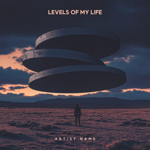 Levels of My life cover art design - for Ambient, Dark Ambient Music - style Surrealist, Cinematic Style - in Blue, Orange Color