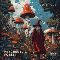 Psychedelic Forest cover art design - for Psychedelic Rock, Neo-Psychedelia Music - style Illustrated, Psychedelic Art - in Red, Blue Color