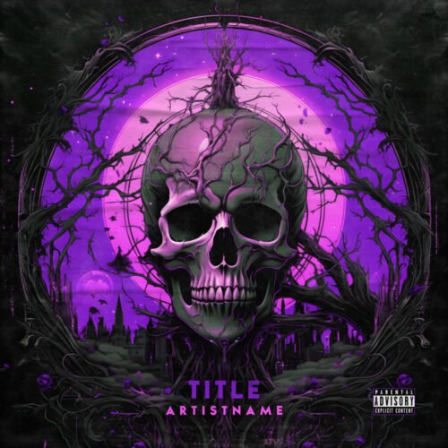 Skullage cover art design - for Death Metal, Black Metal Music - style Dark Fantasy, Dark Surrealism - in Purple, Black Color