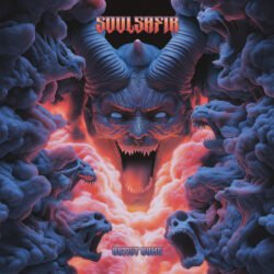 Soulsafir album cover art design - for Heavy Metal, Death Metal Music - style Dark Fantasy, Surrealist - in Red, Orange Color