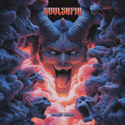 Soulsafir album cover art design - for Death Metal, Heavy Metal Music - 3D Render, Dark Fantasy Style - in Blue, Red Color