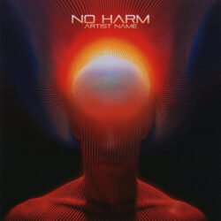 No harm cover art design - for Ambient, Dark Synth Music - style Acid Graphics, Cyberpunk - in Red, Orange Color