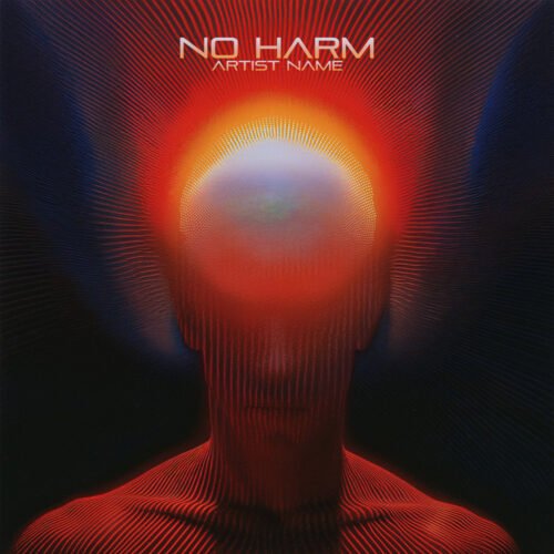No harm cover art design - for Ambient, Dark Synth Music - style Acid Graphics, Cyberpunk - in Red, Orange Color