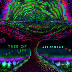 Tree of Light premade cover art design - for Psychedelic Rock, Space Rock Music - Psychedelic Art, Digital Painting Style - in Green, Purple Color