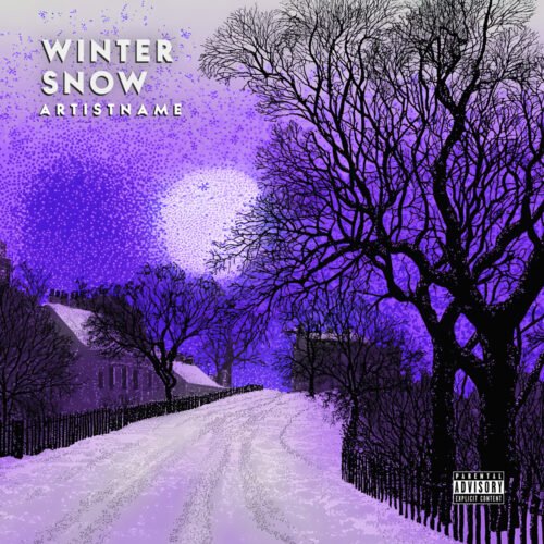 Winter Snow premade cover art design - for Ambient, Dark Ambient Music - style Illustrated, Monochrome - in Purple, White Color