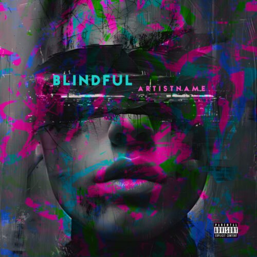 Blindfold premade cover art design - for Alternative Hip-Hop, Dark Pop Music - style Abstract, Collage - in Pink, Blue Color