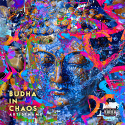 Buddha in chaos premade cover art design - for Electronic, Experimental Music - Abstract, Digital Painting Style - in Blue, Pink Color