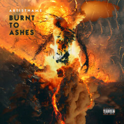 Burn to Ashes premade cover art design - for Death Metal, Deathcore Music - Dark Fantasy, Digital Painting Style - in Orange, Yellow Color