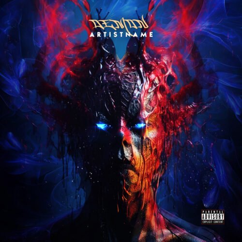 Demon premade cover art design - for Death Metal, Heavy Metal Music - style Dark Fantasy, Dark Surrealism - in Red, Blue Color