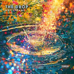 Drop premade cover art design - for Electronic, Ambient Music - style Abstract, Drip Painting - in Blue, Yellow Color