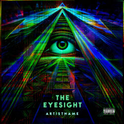 Eyesight premade cover art design - for Dark Synth, Techno Music - Cyberpunk, Glitch Art Style - in Green, Blue Color