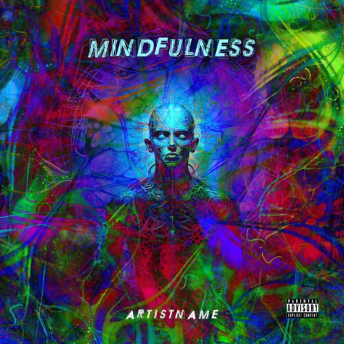 Mindfulness premade cover art design - for Psychedelic Rock, Ambient Music - style Psychedelic Art, Surrealist - in Red, Blue Color