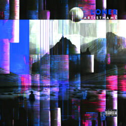 Loner album cover art - for Electronic, Synth-Pop Music - Glitch Art, Digital Art Style - in Blue, Pink Color