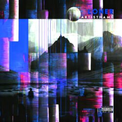Loner album cover art - for Electronic, Synth-Pop Music - style Glitch Art, Acid Graphics - in Blue, Pink Color