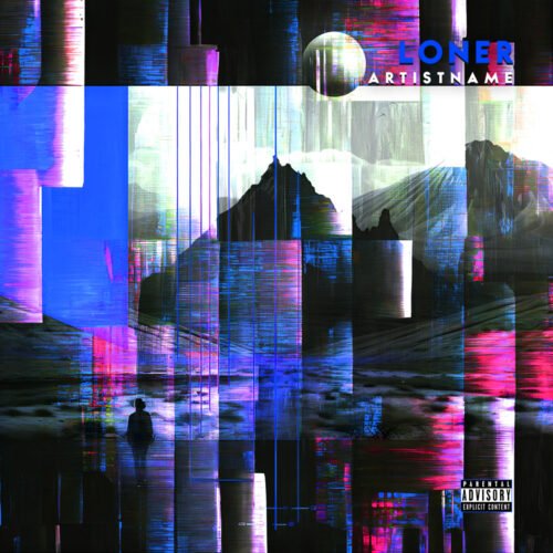 Loner album cover art - for Electronic, Synth-Pop Music - style Glitch Art, Acid Graphics - in Blue, Pink Color