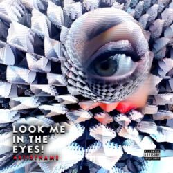 Look Me In The Eyes album cover art - for Electronic, Hyperpop Music - style Abstract, Glitch Art - in White, Grey Color