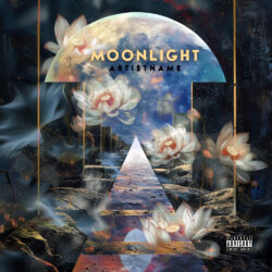Moonlight album cover art design - for Ambient, Chillout Music - Digital Painting, Surrealist Style - in Blue, Black Color