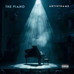 Piano album cover art design - for Classical, Instrumental Music - style Cinematic Style, Photographic - in Blue, Black Color