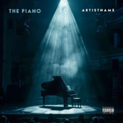 Piano album cover art design - for Classical, Modern Classical Music - Cinematic Style, Photographic Style - in Blue, Black Color