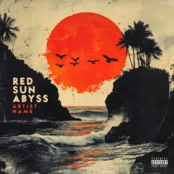 Red Sun Abyss art rock album cover artwork - for Alternative Rock, Indie Rock Music - style Collage, Illustrated - in Red, Orange Color