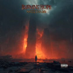 Burning Hope Dramatic Premade Album Cover Art - for Alternative Metal, Dark Ambient Music - style Cinematic Style, Dark Fantasy - in Red, Orange Color