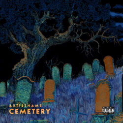 Cemetery Horror Album Cover Art - for Black Metal, Death Metal Music - Illustrated, Digital Painting Style - in Black, Blue Color
