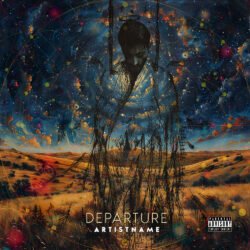 Departure Surreal Album Cover Art - for Alternative Rock, Ambient Music - style Conceptual Art, Dark Fantasy - in Blue, Orange Color