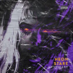 Neon Stare dark trap cover art,dark trap cover art,cyberpunk album cover,experimental electronic - for Dark Synth, Industrial Music - style Cyberpunk, Glitch Art - in Purple, Black Color