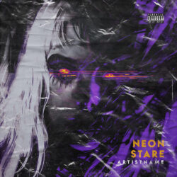 Neon Stare dark trap cover art,dark trap cover art,cyberpunk album cover,experimental electronic - for Dark Synth, Industrial Rock Music - Cyberpunk, Digital Art Style - in Black, Purple Color