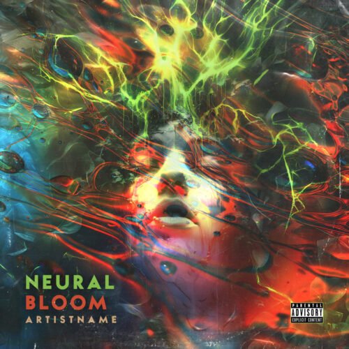 Neural Bloom Exclusive Album Cover Art - for Alternative Rock, Ambient Music - style Abstract, Biopunk - in Green, Red Color