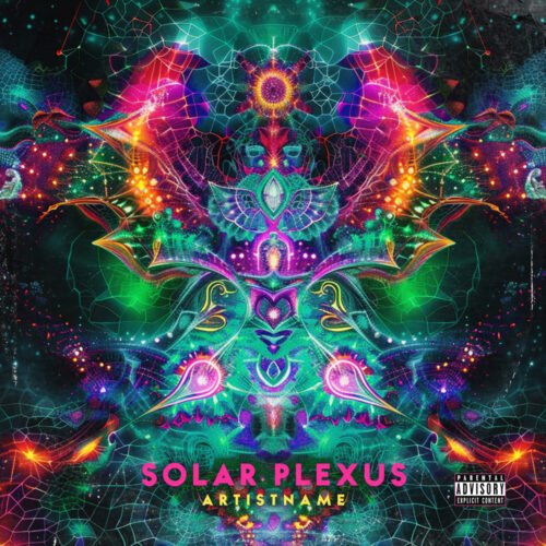 Solar Plexus Visionary Album Cover Artwork - for Psytrance, Trance Music - style Abstract, Psychedelic Art - in Blue, Green Color