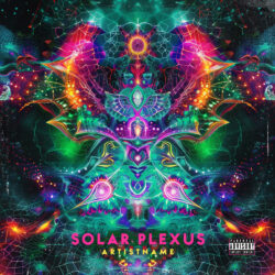Solar Plexus Visionary Album Cover Artwork - for Psytrance, Electronic Music - Psychedelic Art, Sacred Geometry Style - in Green, Blue Color