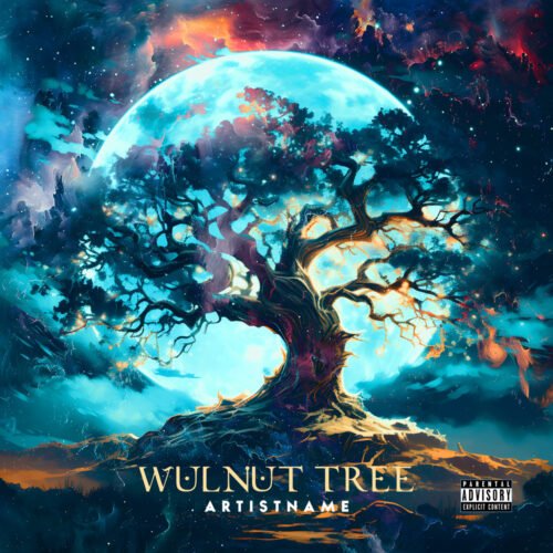 walnut tree album cover - for Ambient, Chillwave Music - style Surrealist - in Blue, Purple Color