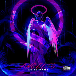 Angelic Synthwave Album Cover Art - for Dark Pop, Synth-Pop Music - Digital Art, Synthwave Style Style - in Purple, Blue Color