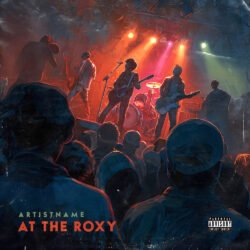 At The Roxy Indie Rock Album Cover Art - for Rock, Alternative Rock Music - style Illustrated, Cinematic Style - in Red, Orange Color
