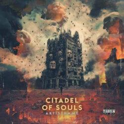 Citadel of Souls Deathcore Album Cover Art - for Progressive Metal, Death Metal Music - Dark Surrealism, Dark Fantasy Style - in Orange, Red Color