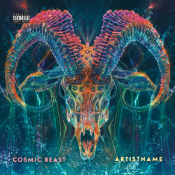 Cosmic Beast Psychedelic Metal Album Cover Art,Cosmic Beast Psychedelic Metal Album Cover - for Dark Synth, Industrial Metal Music - 3D Render, Cyberpunk Style - in Blue, Pink Color