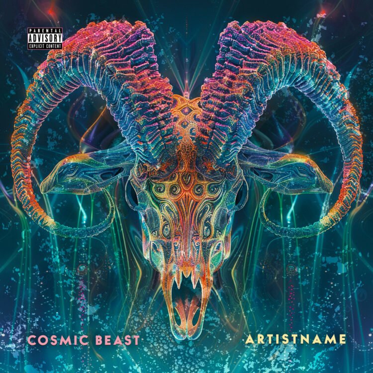 Cosmic Beast Psychedelic Metal Album Cover Art Design