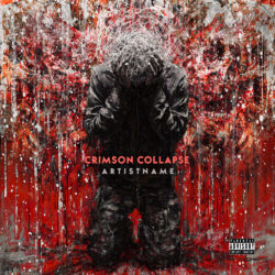 Crimson Collapse Metalcore Album Cover Art,Crimson Collapse Metalcore Album Cover Art Design - for Alternative Metal, Dark Synth Music - Action Painting, Conceptual Art Style - in Red, Black Color