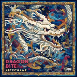 Dragon Bite Psychedelic Asian Trap Rap Cover Art - for Heavy Metal, Power Metal Music - style Illustrated, Dark Fantasy - in Blue, Yellow Color
