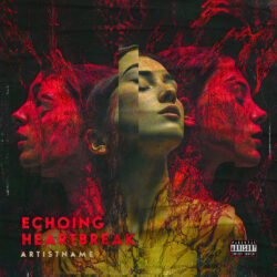 Echoing Heartbreak Album Cover Art Design - for Dark Pop, Alternative Rock Music - Digital Art, Dark Surrealism Style - in Red, Black Color