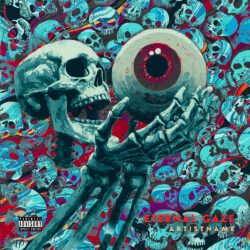 Eternal Gaze Psychedelic Rock Album Cover Art - for Heavy Metal, Hard Rock Music - style Psychedelic Art, Surrealist - in Red, Blue Color
