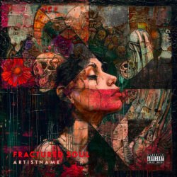 Fractured Soul Dark Grunge Rock Album Cover Art - for Alternative Metal, Gothic Metal Music - Collage, Dark Surrealism Style - in Red, Black Color