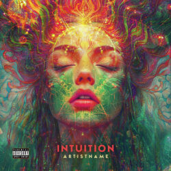 Intuition Psychedelic Trance Album Cover Art - for Psychedelic Rock, Psychedelic Pop Music - Psychedelic Art, Surrealist Style - in Green, Red Color