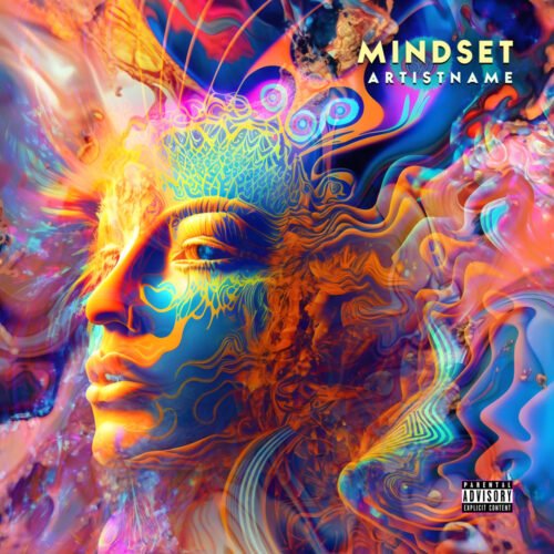 Mindset Psychedelic Trance Album Cover Art - for Ambient, Chillout Music - style Abstract, Conceptual Art - in Blue, Orange Color