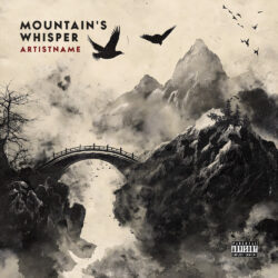 Mountain's Whisper Atmospheric Rock Cover Art - for Dark Folk, Ambient Music - Ink Wash, Ukiyo-E Style - in Black, Grey Color
