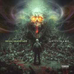 Skull Graveyard Deathcore Album Cover Art - for Death Metal, Deathcore Music - Digital Art, Dark Fantasy Style - in Green, Black Color