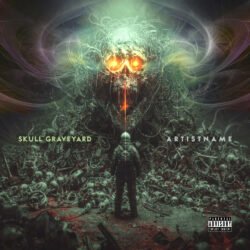 Skull Graveyard Deathcore Album Cover Art - for Heavy Metal, Death Metal Music - style Dark Fantasy, Sci-Fi Style - in Green, Yellow Color